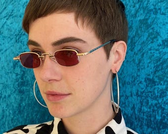 Small Octagonal Shape 90s Style Festival Sunglasses - Pink & Gold