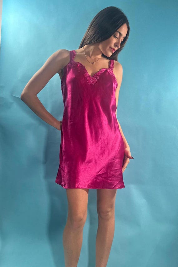 hot pink mini slip dress Hot Pink Satin Cowl Neck Sleeveless Mini Slip Dress