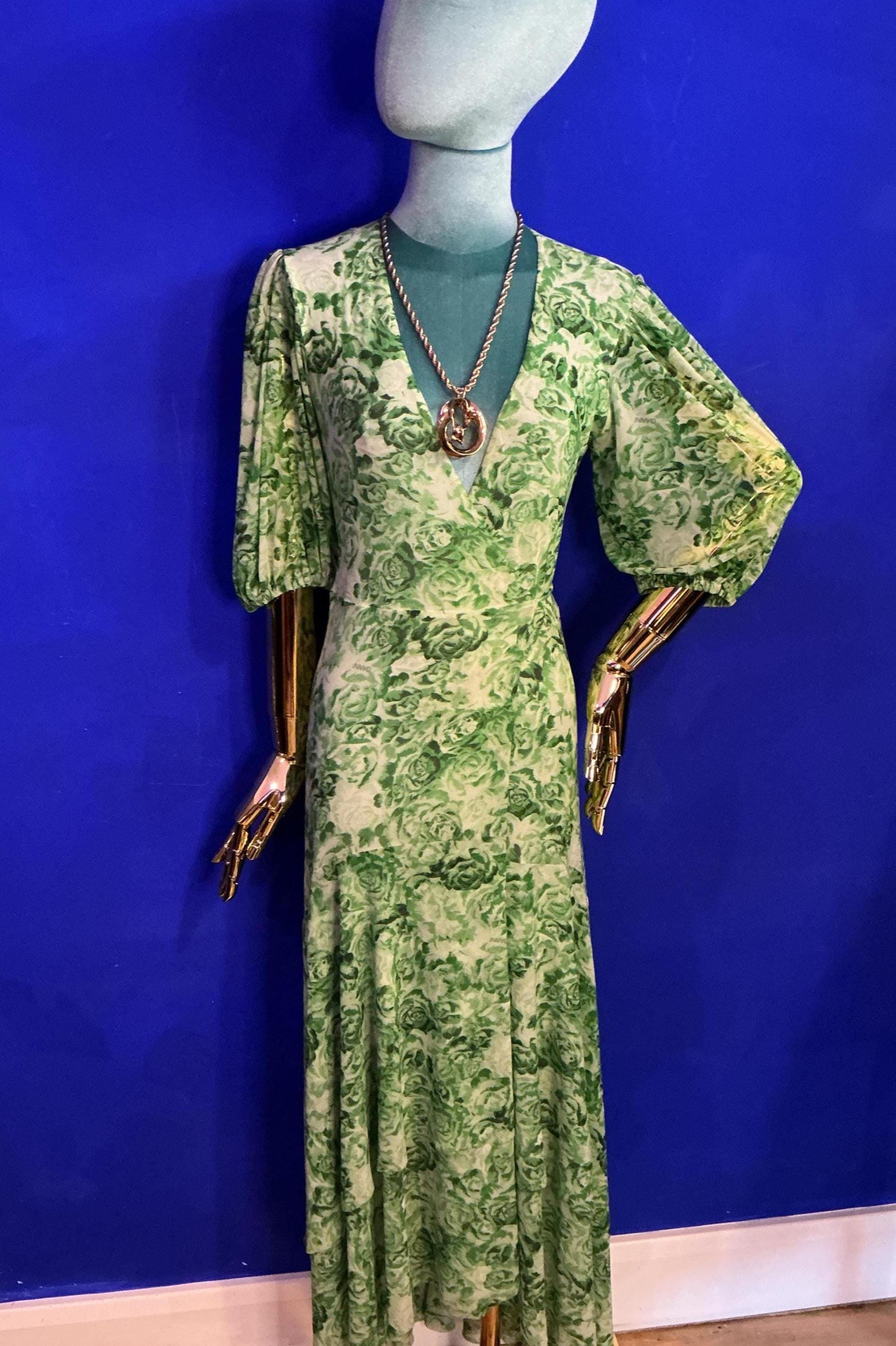 ganni floral mesh dress GANNI Green Floral Mesh Wrap Dress Size 32