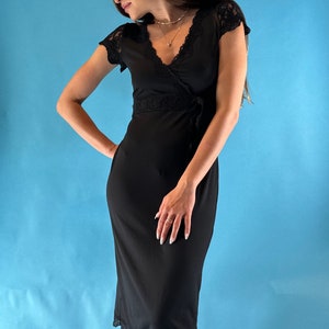 Vintage Y2K 2000s Black Wrap Midi Dress.