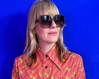 Retro 70's Vintage Style Oversized Square Sunglasses - Matt Grey