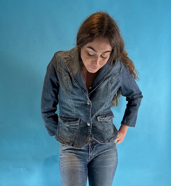 ジャケット・アウター 2000's short length riders jacket y2k Vintage Y2K 2000s Denim Short Blazer Jacket. - Etsy