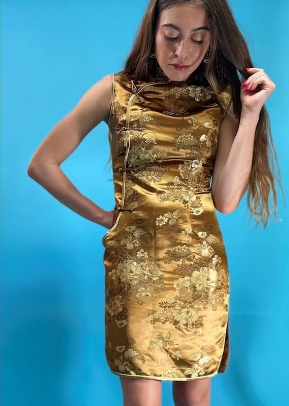 Vintage Chinoiserie Gold Jacquard Dress. - image 1