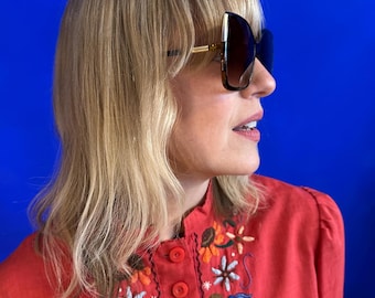 Gafas de sol cuadradas estilo retro vintage de los 70 con detalles plateados - Carey