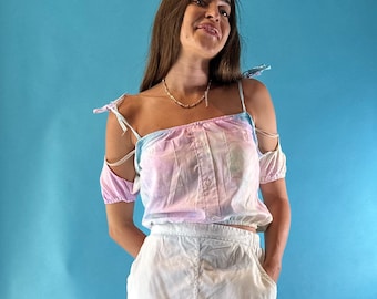 Vintage Y2K 2000s Off The Shoulder Tie Dye Top.