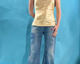 Pantalones vaqueros acampanados de tiro bajo estilo vintage Y2K, pantalones vaqueros holgados con bolsillos