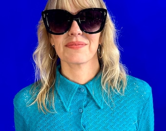 Oversized Cat-Eye Vintage Style Sunglasses - Black