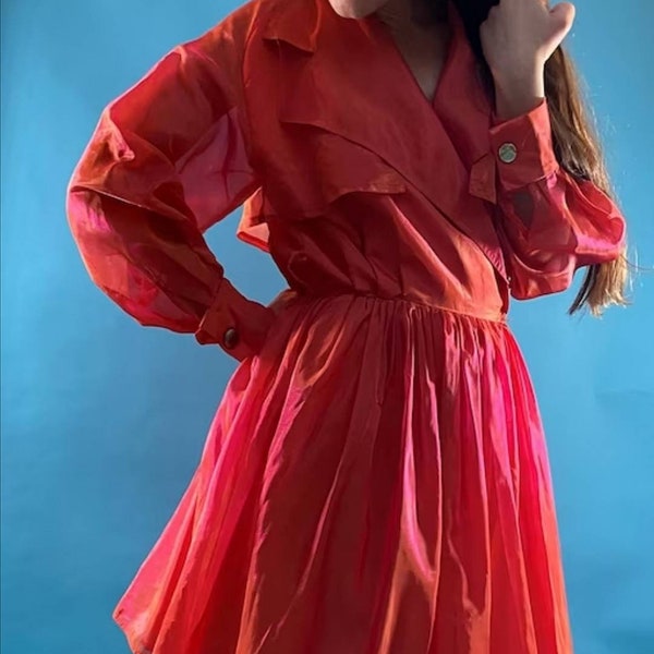 Vintage Orange Chiffon Abstract Midi Dress