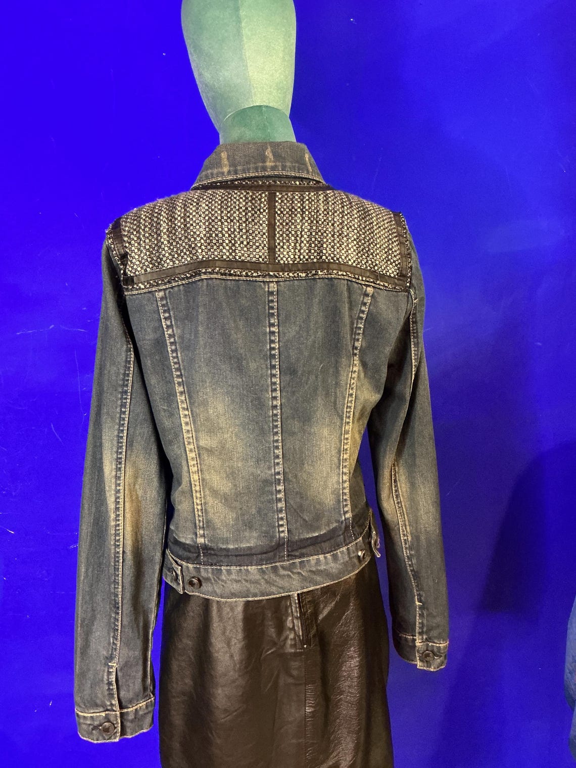 Vintage Y2K 2000s Denim and Grey Tweed Jacket Size ML, foto 3 di 5