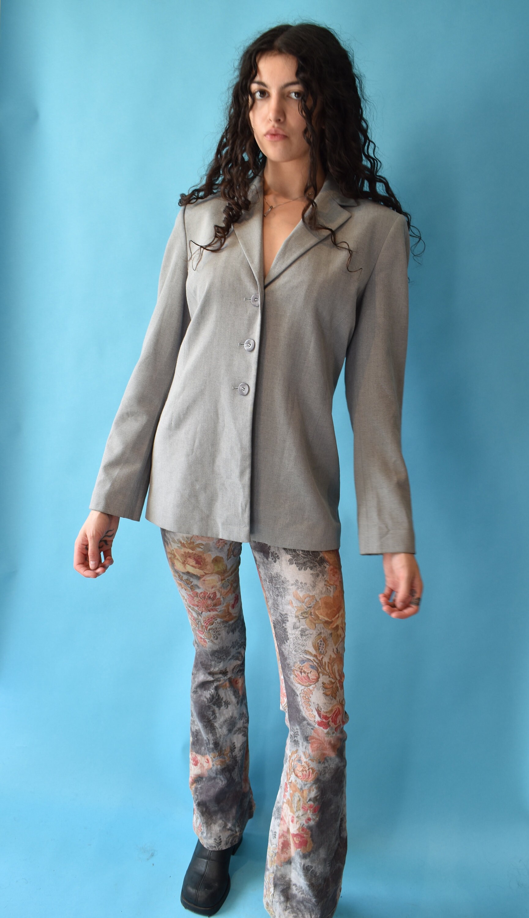 ヴィンテージ Y2K 1990 年代 サイズ M グレー シングルブレスト