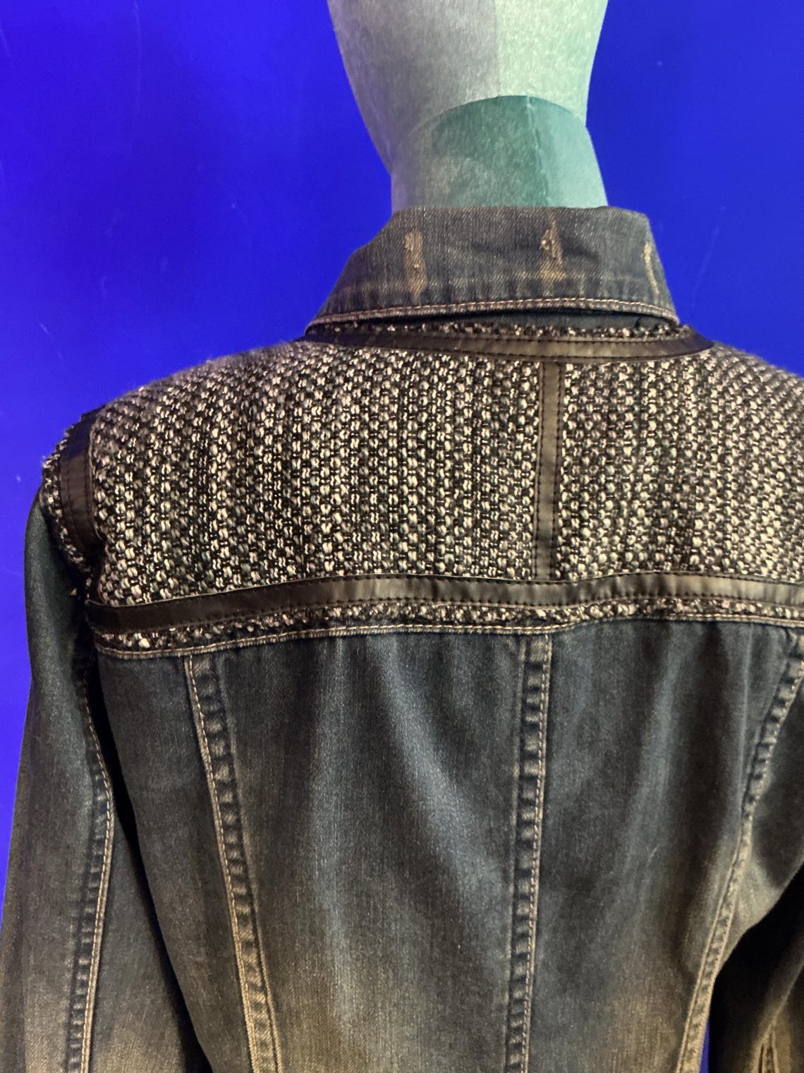Vintage Y2K 2000s Denim and Grey Tweed Jacket Size ML, foto 4 di 5