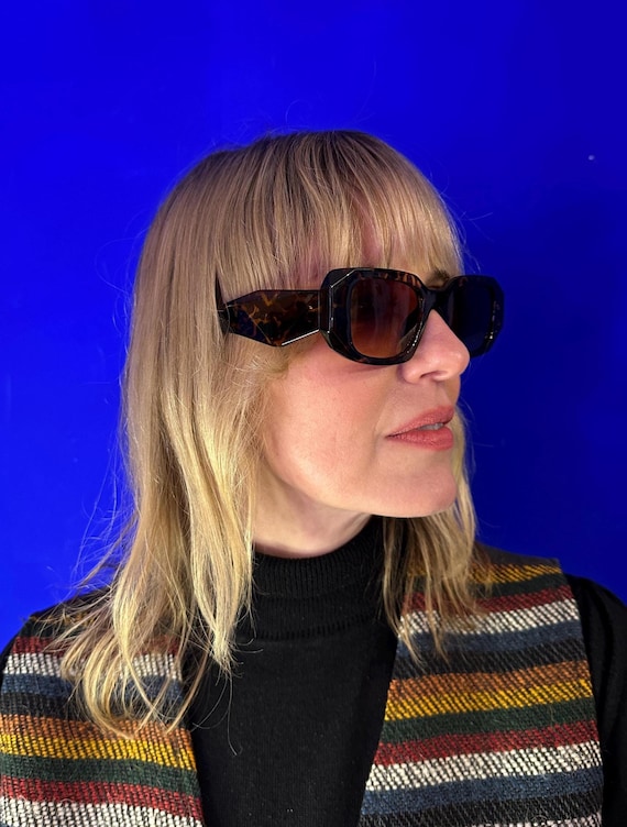 Vintage Rectangular Designer Style Sunglasses - T… - image 1