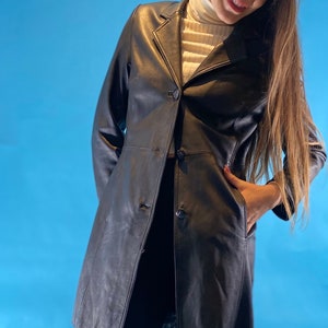 Vintage Leather Jacket Y2K Matrix Maxi Coat in Black.