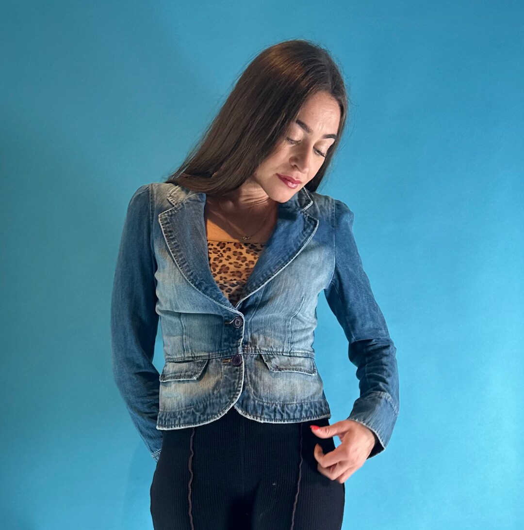 Vintage Y2K 2000s Washed Denim Tailored Cropped Blazer Jacket. - Etsy