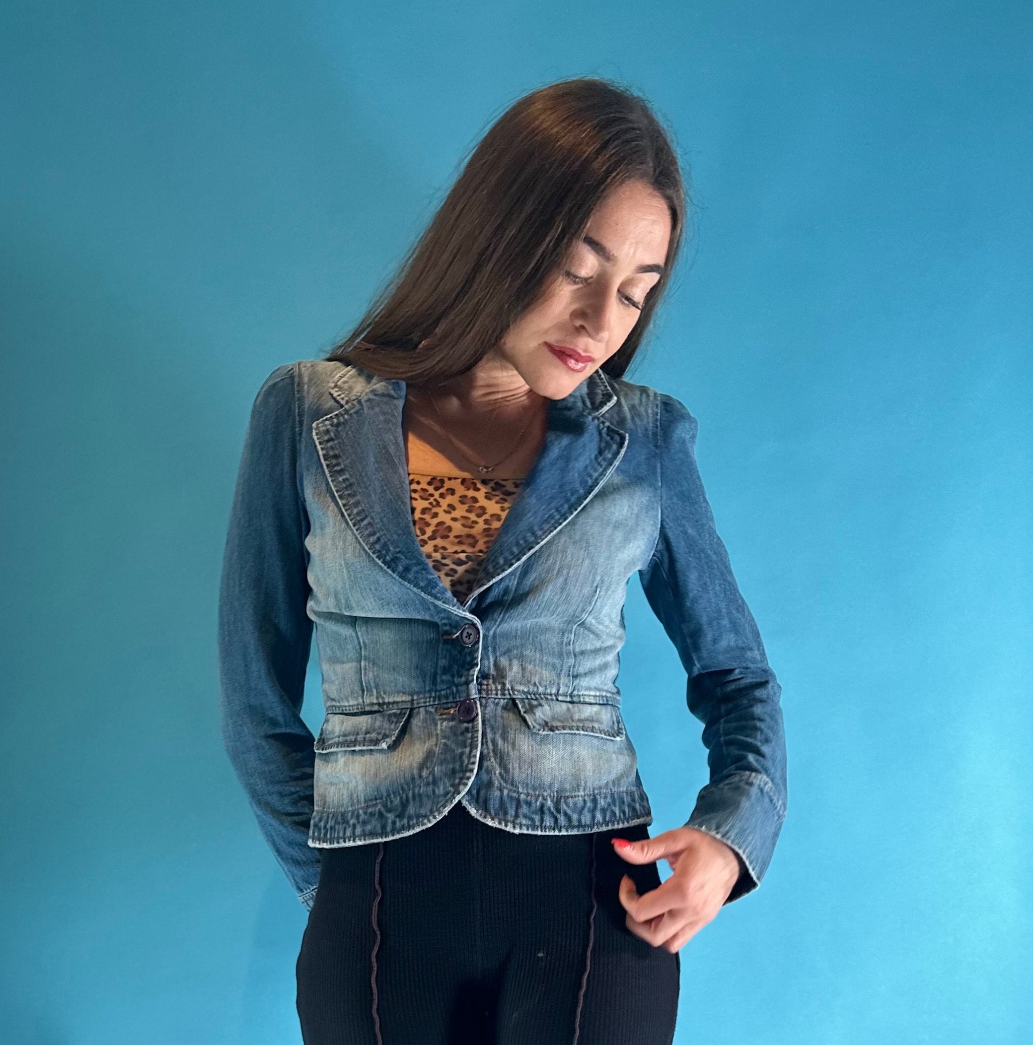 Vintage Y2K 2000s Washed Denim Tailored Cropped Blazer Jacket. - Etsy