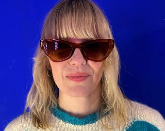 Gafas de sol vintage con forma de ojo de gato angular - Marrón claro