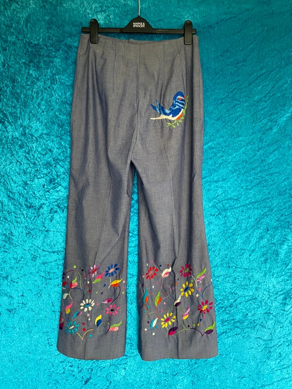 Vintage Embroidered 70s Floral Flared Trousers