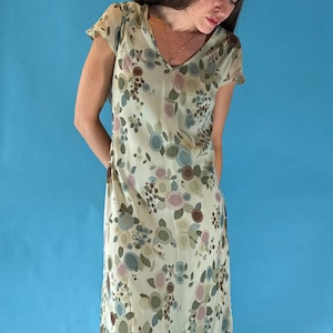 Vintage 1990s Laura Ashely Long Printed Chiffon Midi Dress.