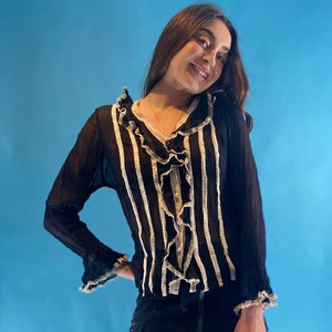 Y2K Vintage Black Frill Mesh Top.