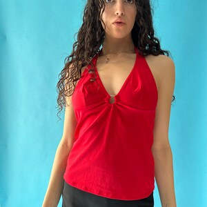 Vintage Y2K Size M Halterneck Top in Red.