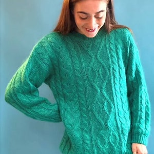 Vintage Turquoise Mohair Cable Knit Jumper.