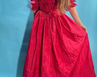 Vintage 80&#39;s Red Ruffle Taffeta Romantic Ballgown Prom Dress