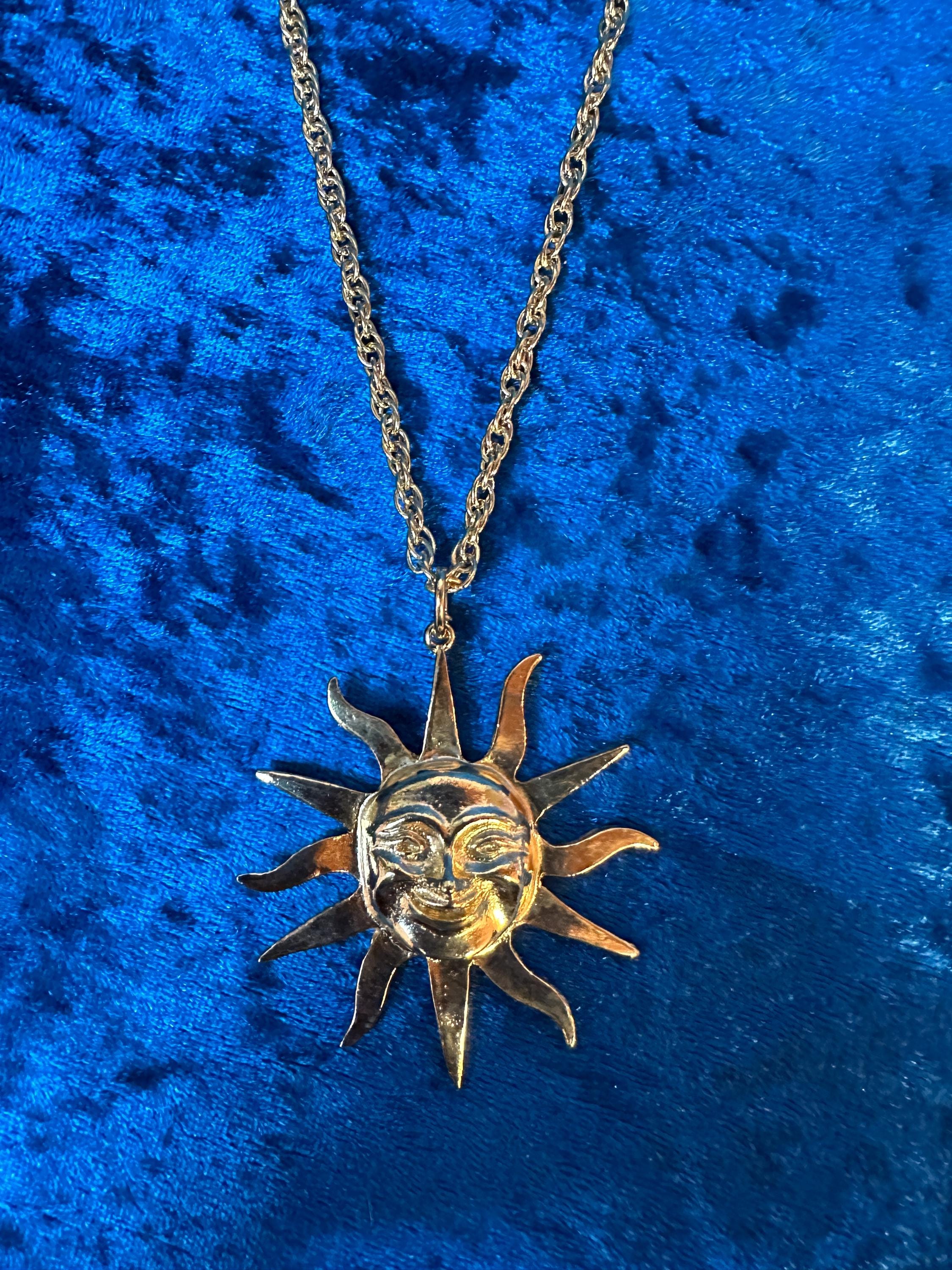 Vintage 80s Gold Plated Sun Pendant Celestial Necklace - Etsy