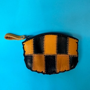 Portamonete piccolo in pelle marrone vintage con patchwork