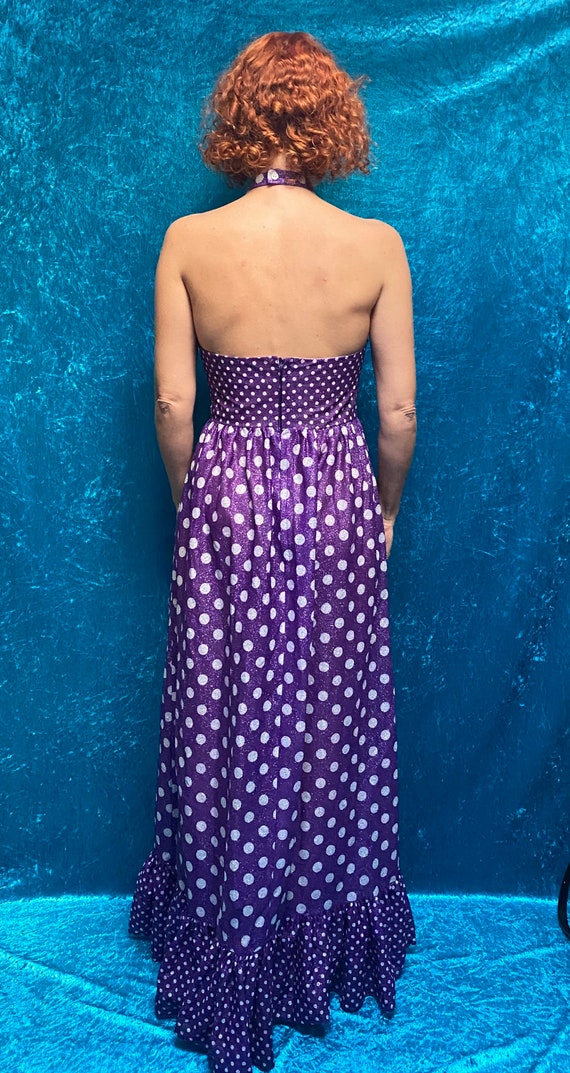 Vintage 1970s Glittery Purple Polka Dot Dress. - image 4