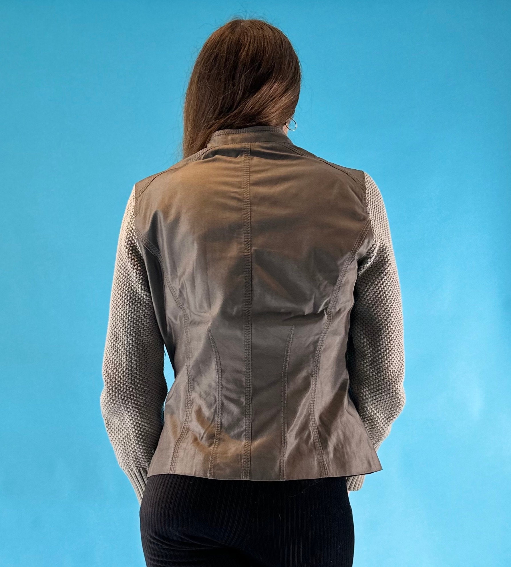 Vintage Y2K 2000s Double Zip up Jacket With Knitted Sleeves