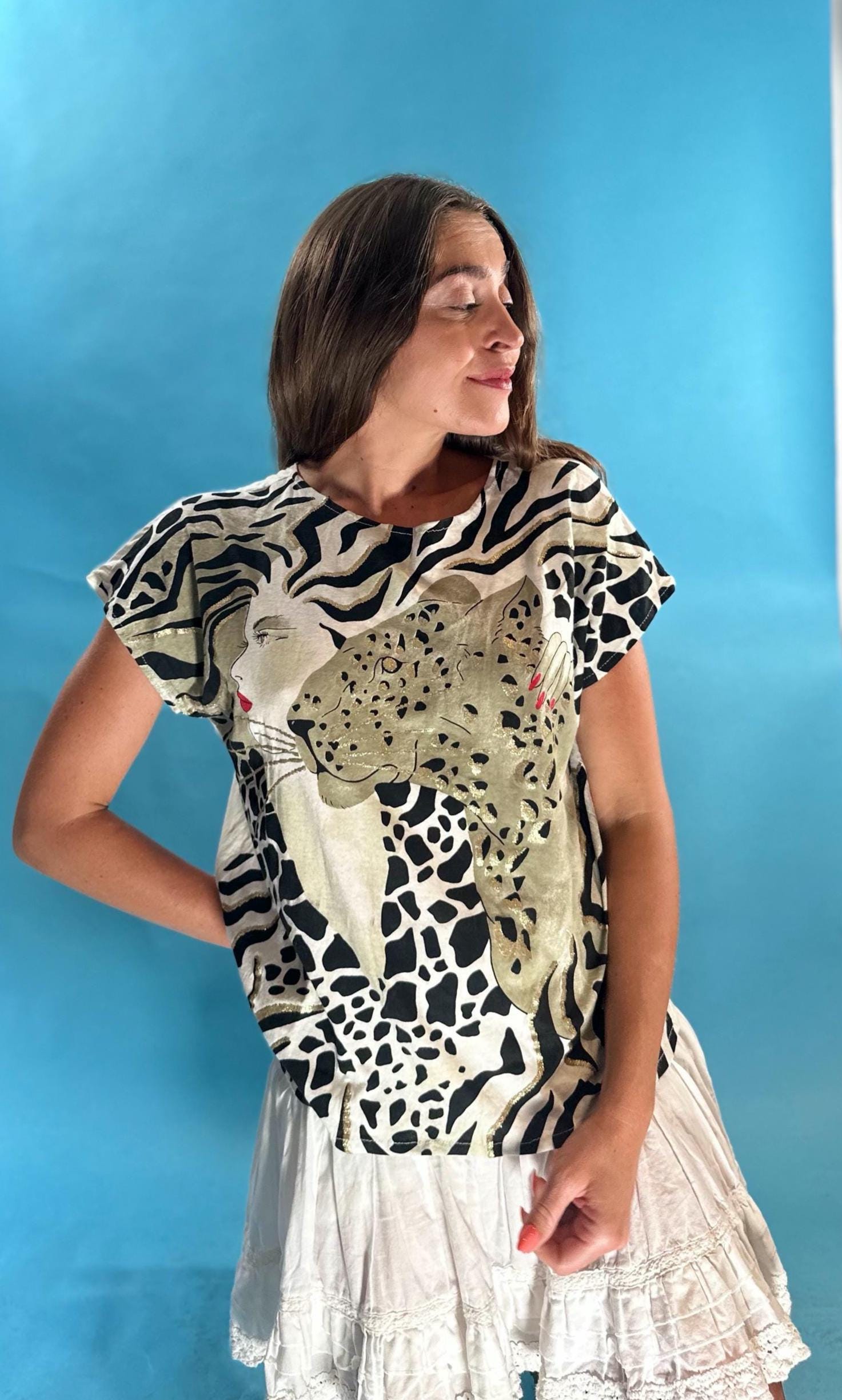 38-kT THE RICH Vintage LeopardHAKUオリジナル Vintage 80s Leopard Women's Embellished T Shirt - Etsy
