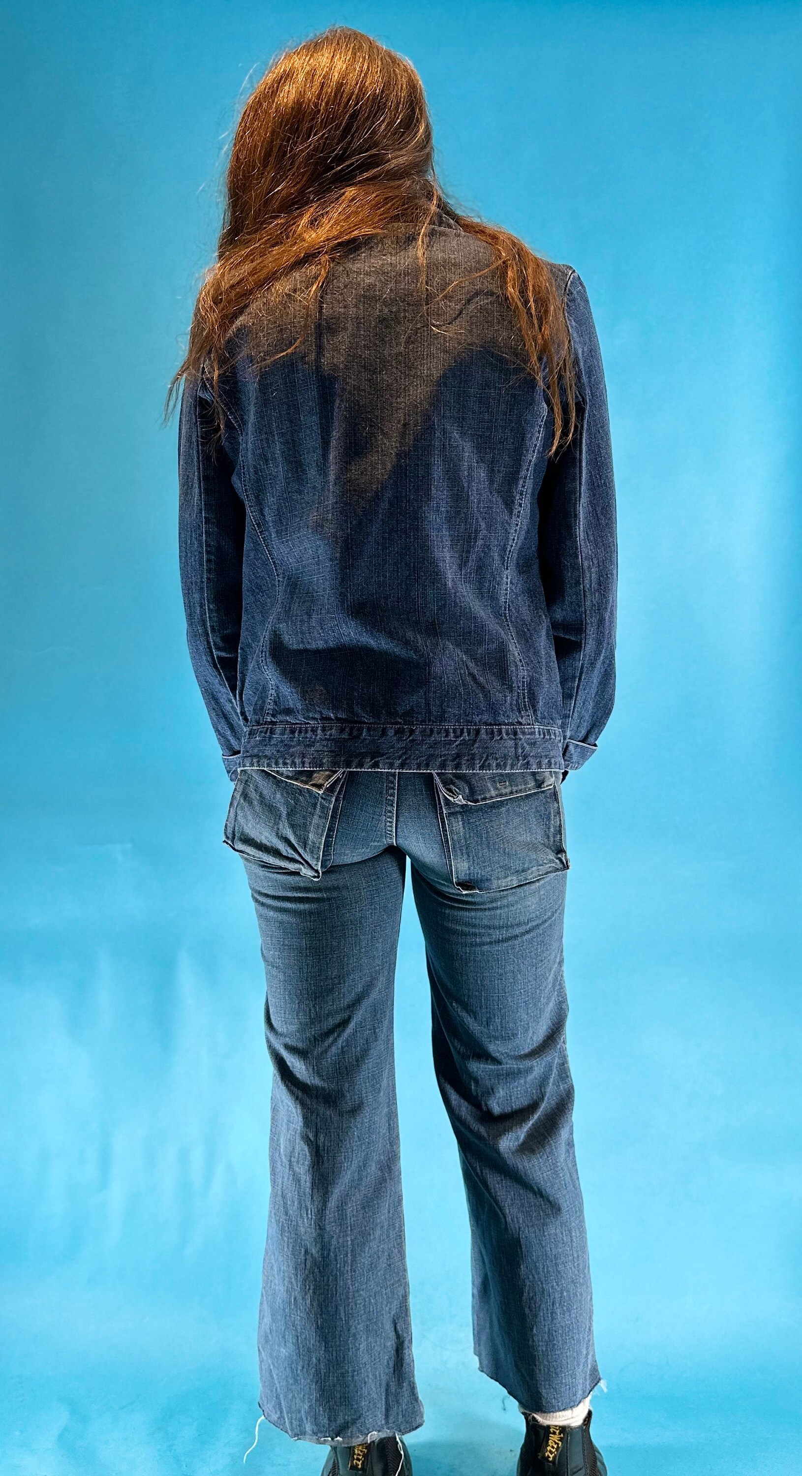 Vintage Y2K Denim Asymmetric Zip up Biker Style Jacket With Belt