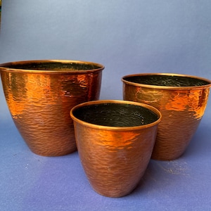 Vintage Hand Hammered Solid Copper Cachepot Set of Three Copper Plant Pots Arts & Crafts Planters Indoor Planter Rustic Home Decor