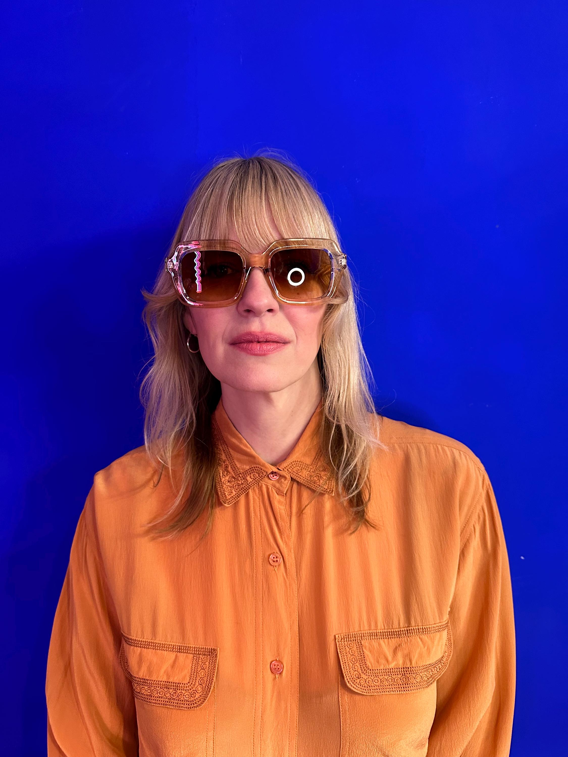 Vintage 70s Tan Peach Brown Hippie Boho chic Square Sunglasses Vintage Oversize Square 70s Sunglasses FRAMES ONLY, Beige  main image 2
