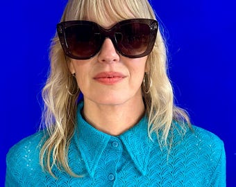 Gafas de sol vintage de ojo de gato de gran tamaño - Gris claro