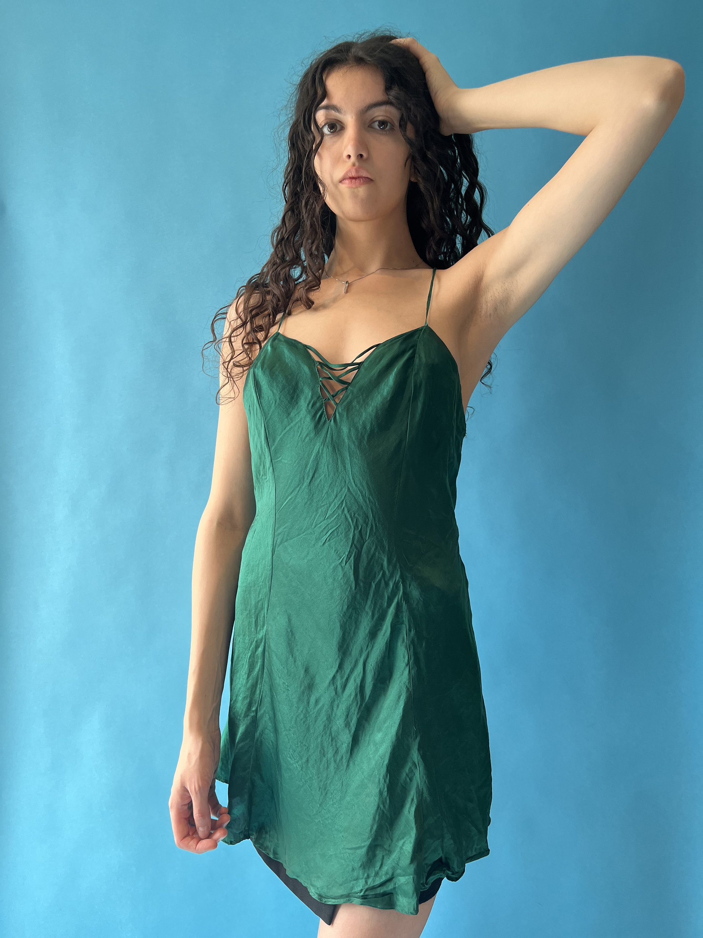 dark green cami dress Brooklyn Dress in Forest Green Satin main image 0