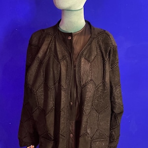 Vintage 80s Black Patchwork Suede Bomber Jacket Size XL