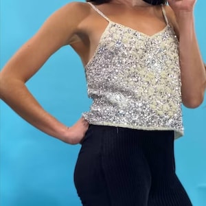 Heavily embellished Silver Sequin Cami Top.