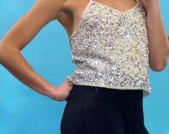 Vintage Y2K Silver Sequin Cami Vest Top. Festivals. Size 10