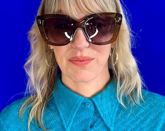 Gafas de sol vintage de ojo de gato de gran tamaño - Marrón claro