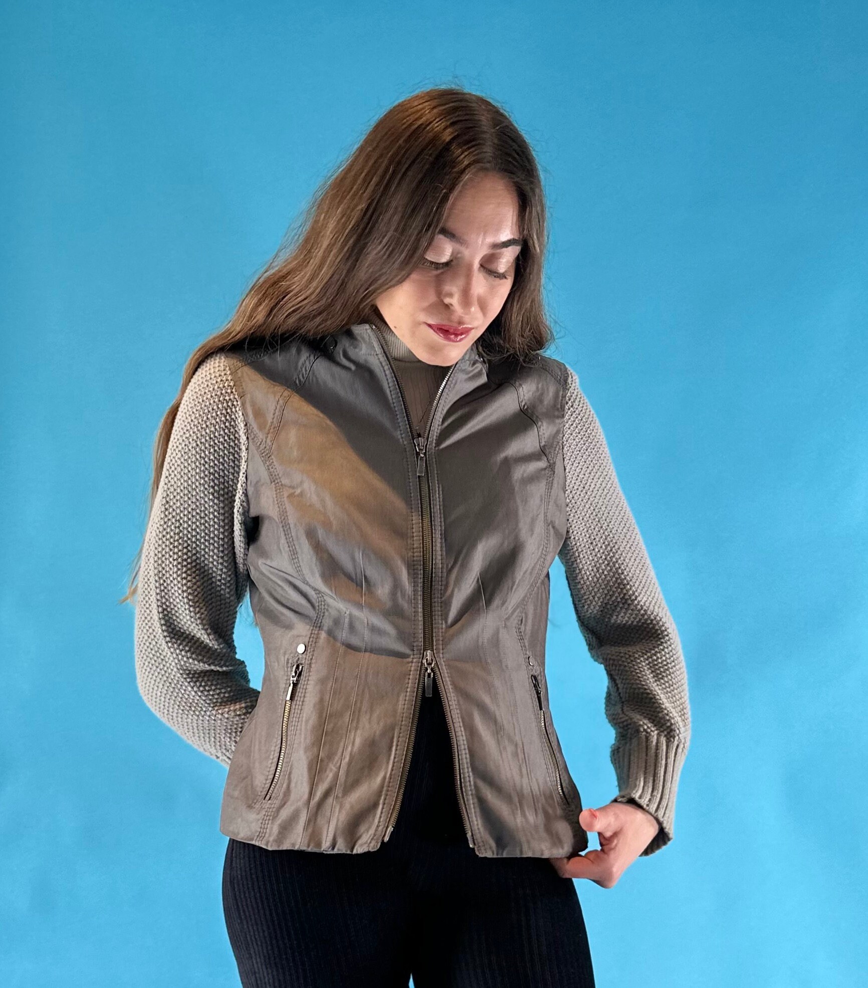 Vintage Y2K 2000s Double Zip up Jacket With Knitted Sleeves. - Etsy