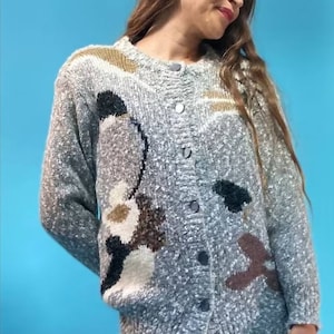Vintage 1980s Abstract Pattern Knitted Cardigan.