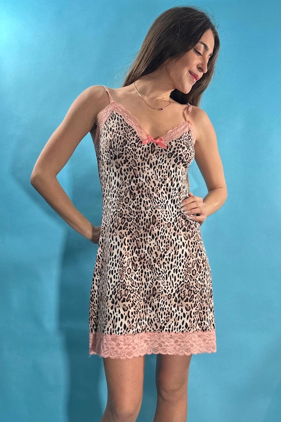 Vintage Y2K Pink Lace and Leopard Print Slip Dress. - Etsy Israel