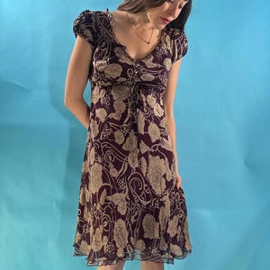 Vintage Y2K Purple Silk Floral Midi Dress