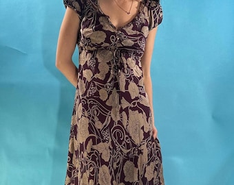 Vintage Y2K Purple Silk Floral Midi Dress