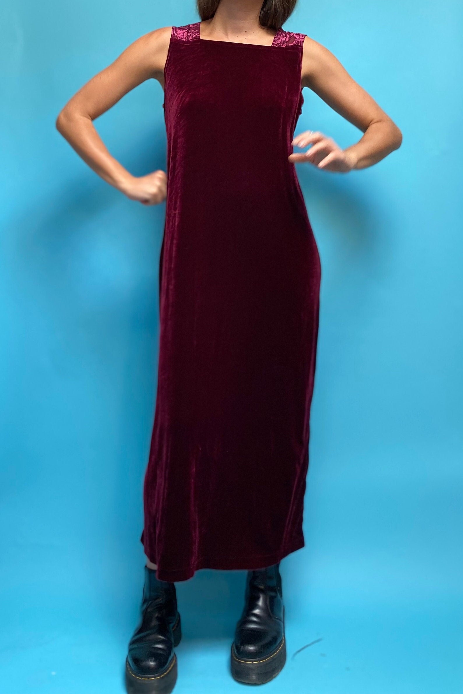 Vintage Red Velvet Maxi Dress Etsy