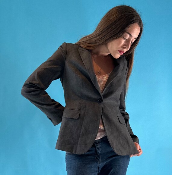 Vintage Y2K 2000s Dark Grey Pinstripe Cropped Blazer Jacket. - Etsy