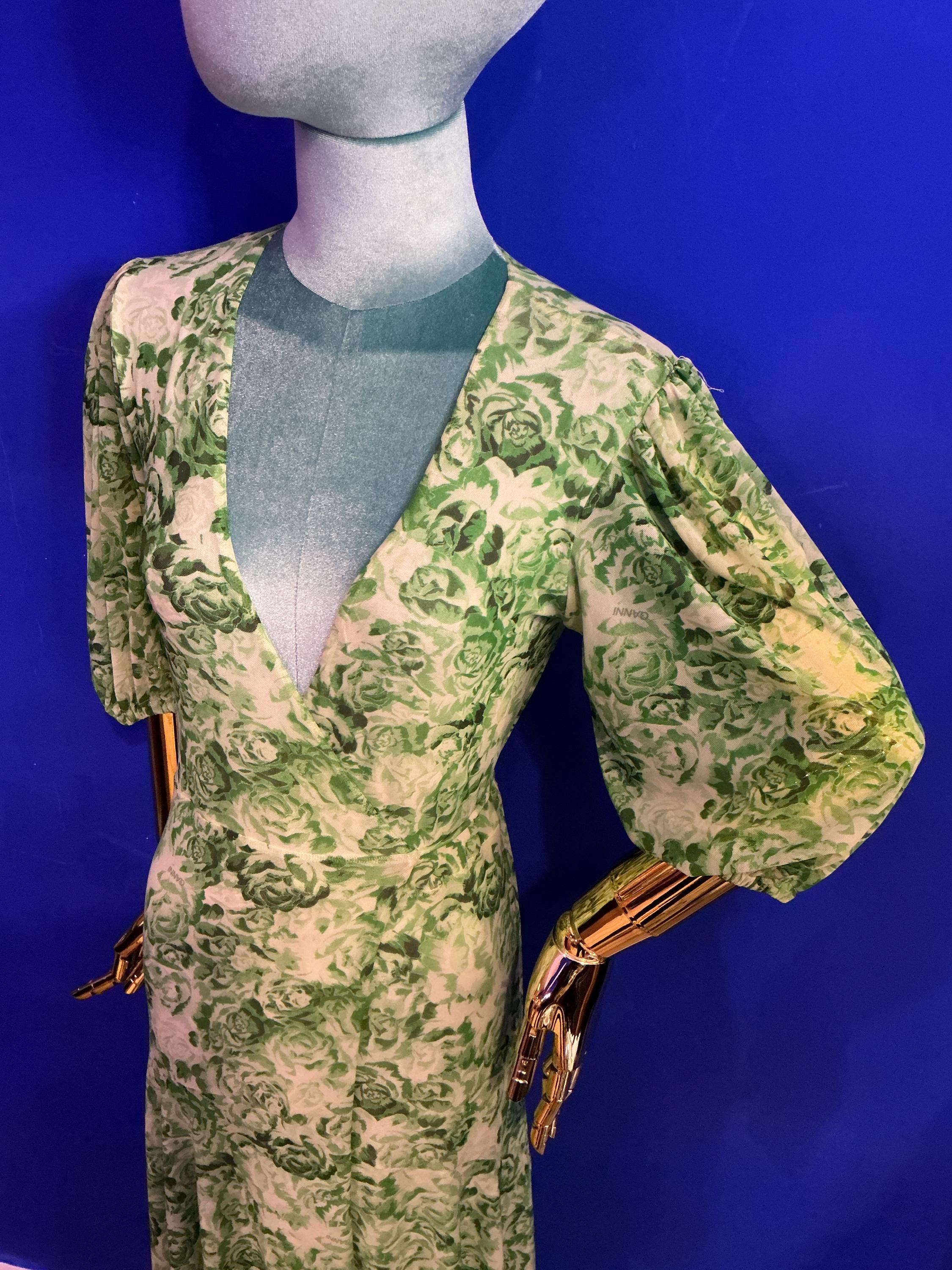 ganni green mesh dress GANNI Green Mesh Floral Dress GANNI