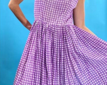 Vintage Revival 1950 Purple Gingham Checked Dress. Picnic. Summer. Size Medium 14.