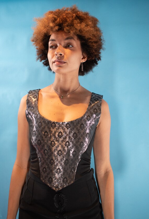 Vintage 1990s Size S Jacquard Metallic Corset Top… - image 4